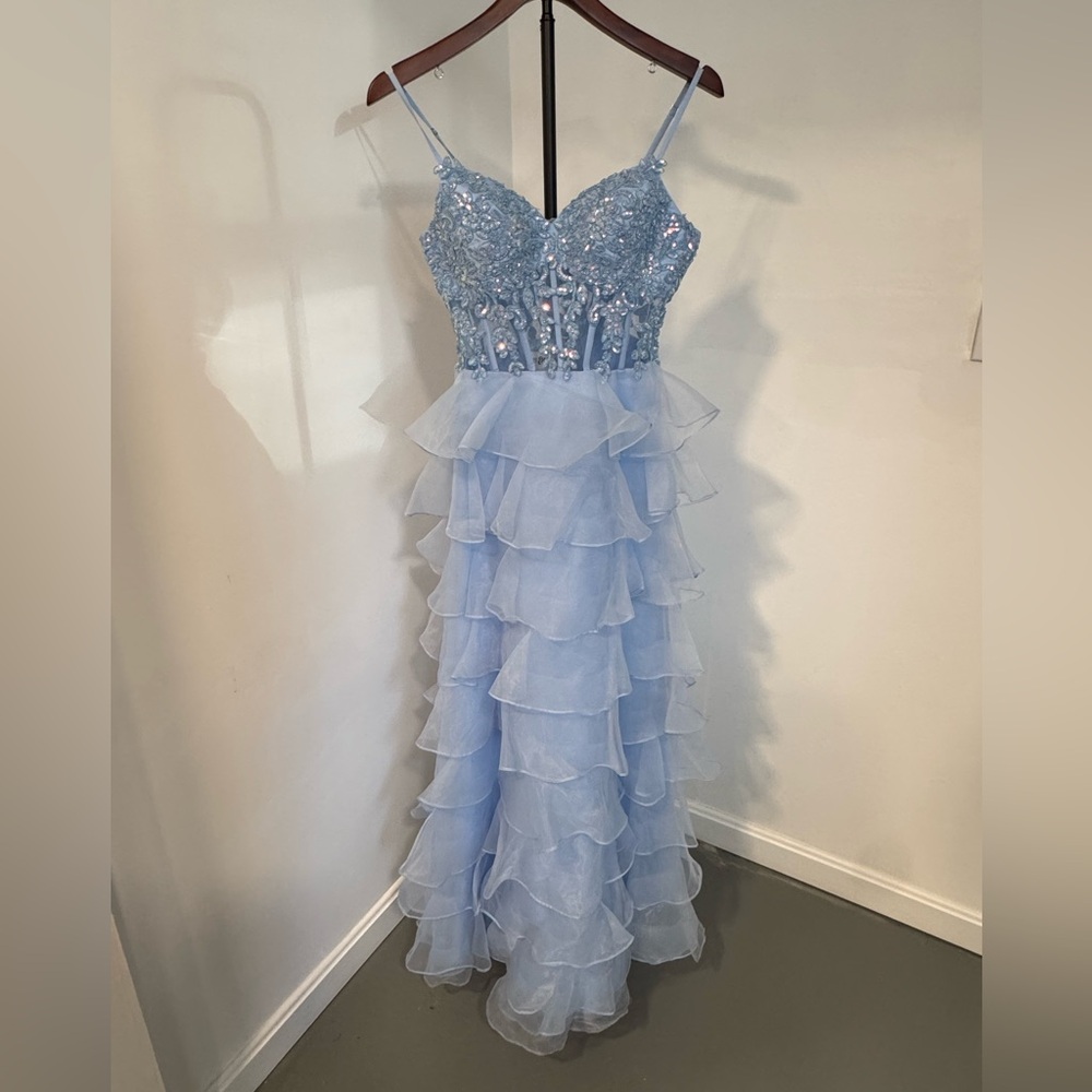 Jules & Cleo Light Blue Ruffled Gown Sheet Corset Prom Dress Size 4